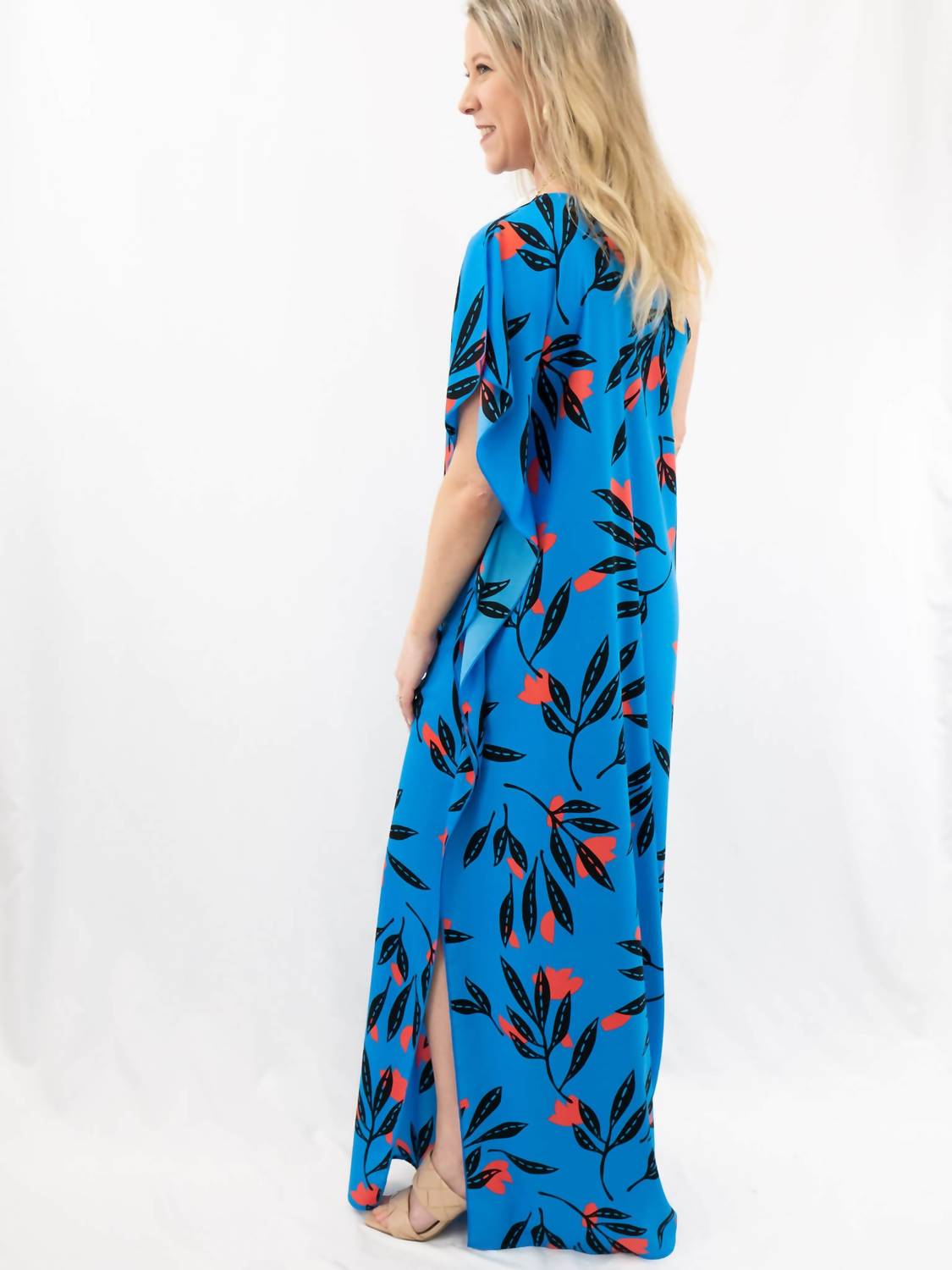 Tyche One Shoulder Floral Dress in blue - women's dress - alternate view