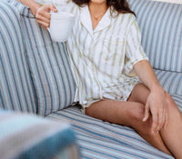 QUEEN OF SPARKLES Rhinestone Stripe Pajamas Set in white - women's intimate - alternate view