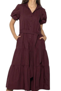 Maude Clara Tiered Maxi Dress in wine - women's dress - detail view