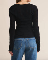 Z Supply Tibi Lace Mesh Sweater in black - women's sweater - detail view