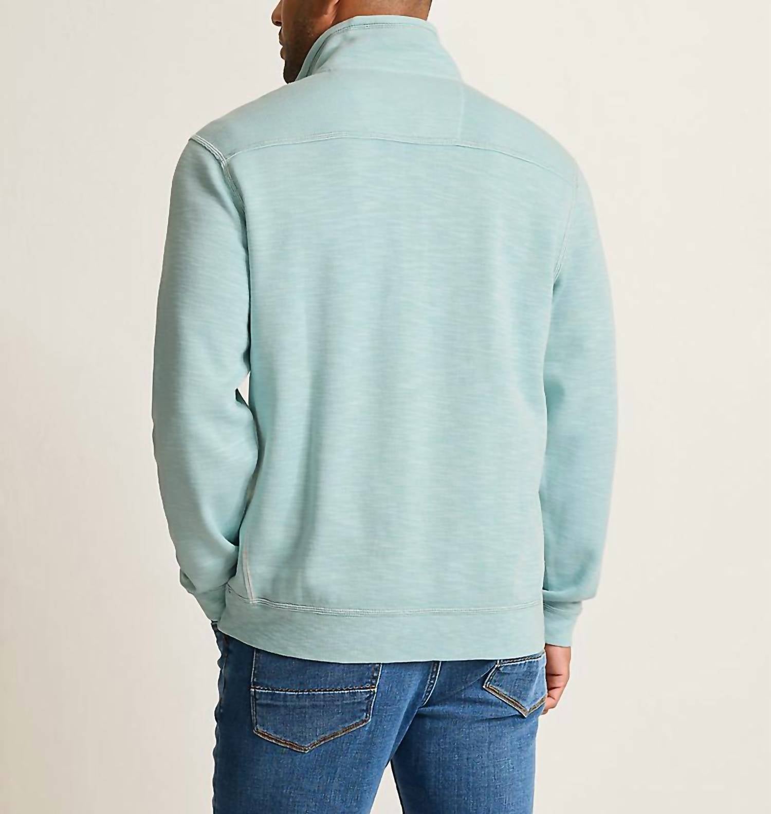 TOMMY BAHAMA Tobago Bay 1/2 Zip Sweatshirt in sterling blue - men's shirt - detail view