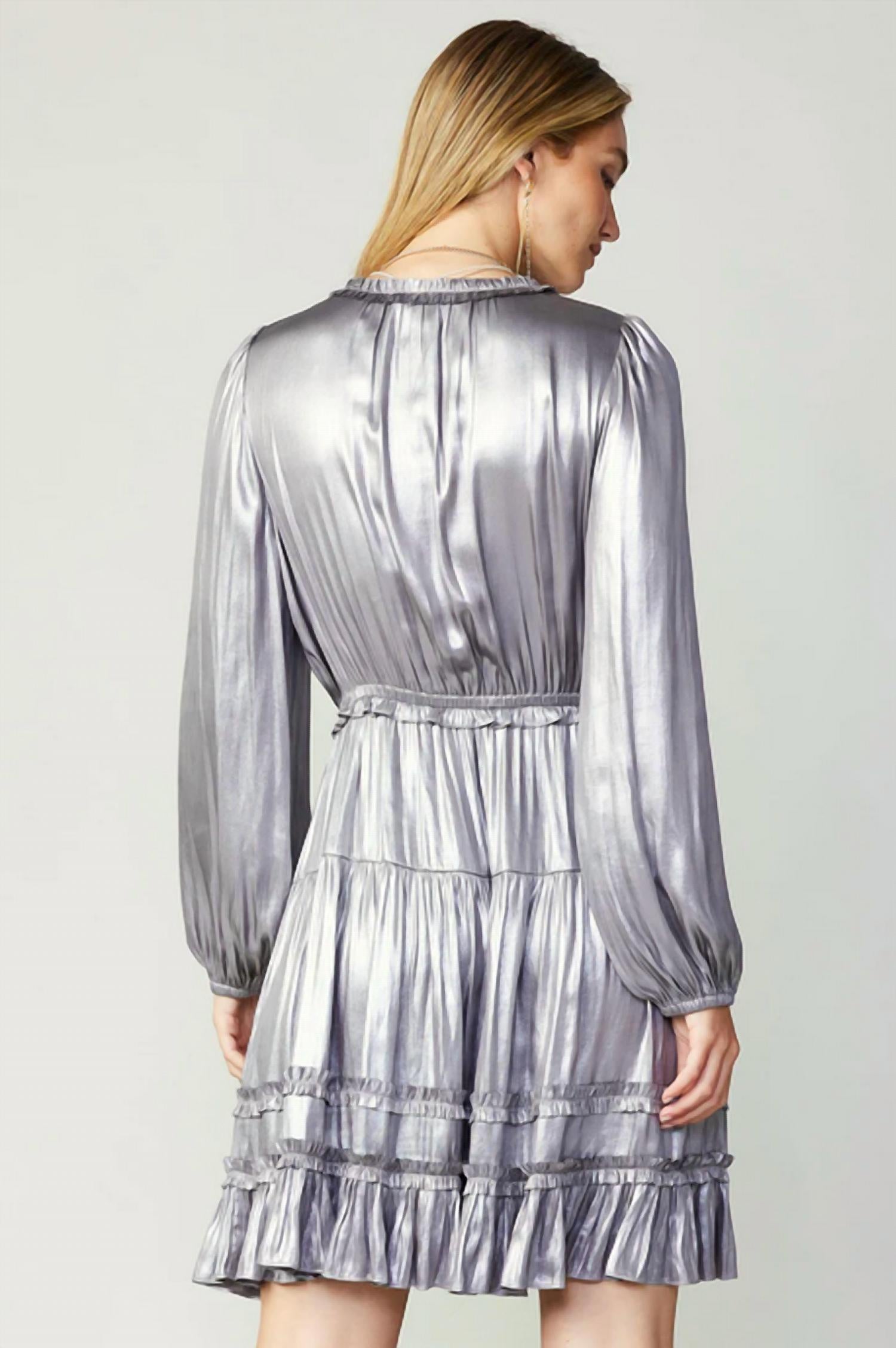 current air Metallic Luster Mini Dress in silver - women's dress - alternate view