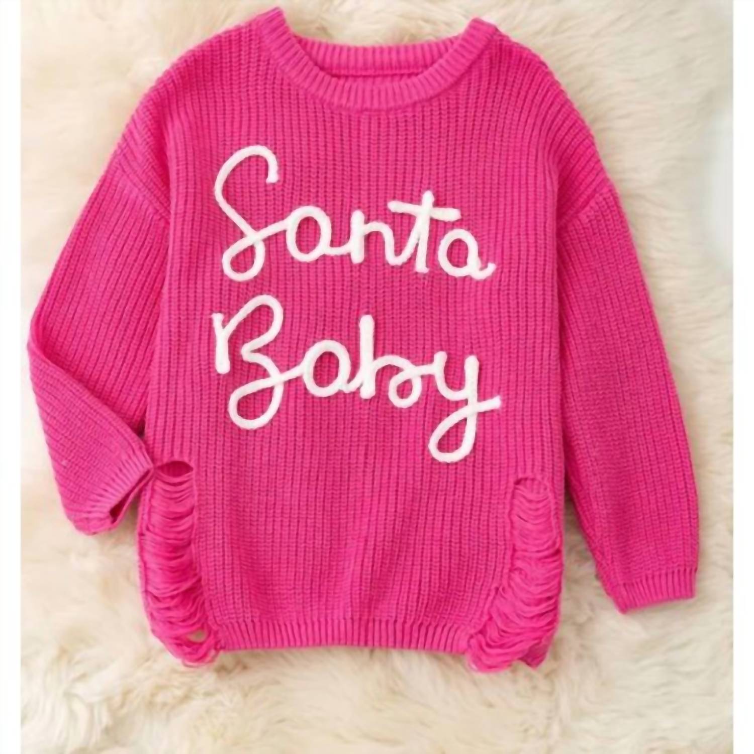 Kidscharm - Girls Santa Baby Distressed Sweater