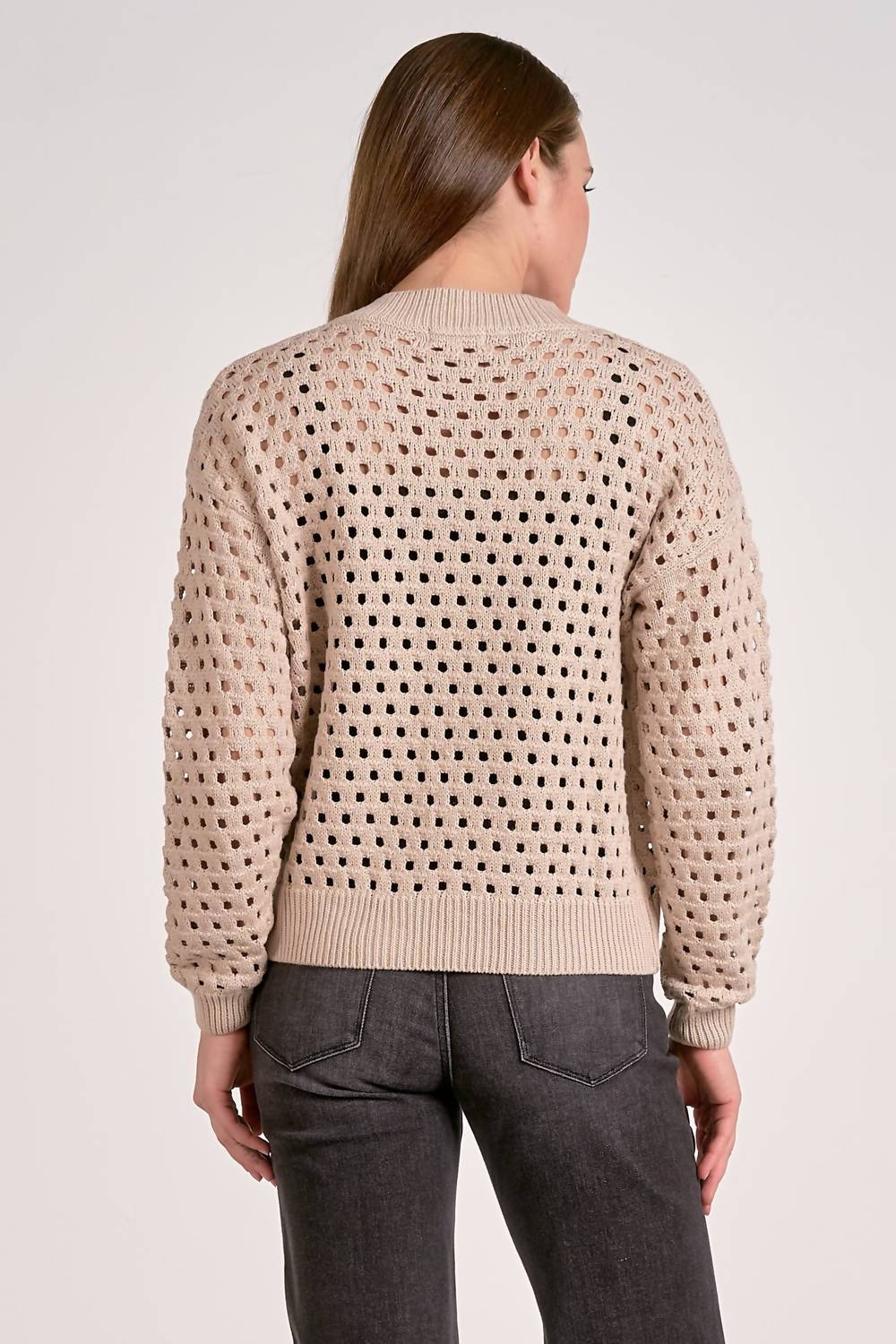 ELAN Zip Up Sweater Cardigan in stone 1 - women's cardigan - alternate view