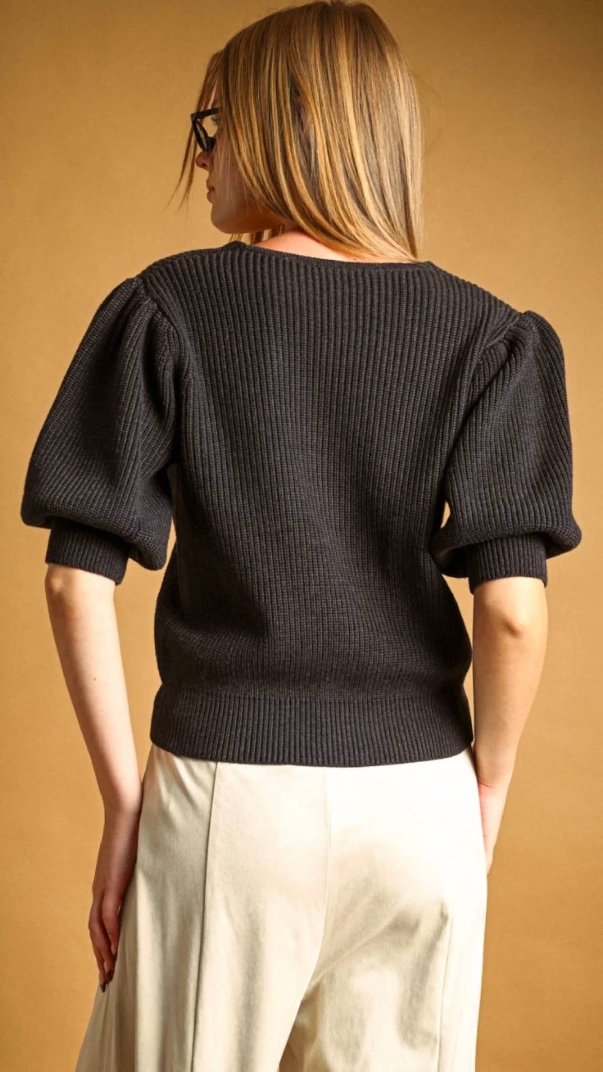 Miou Muse - Puff Sleeve Sweater Top