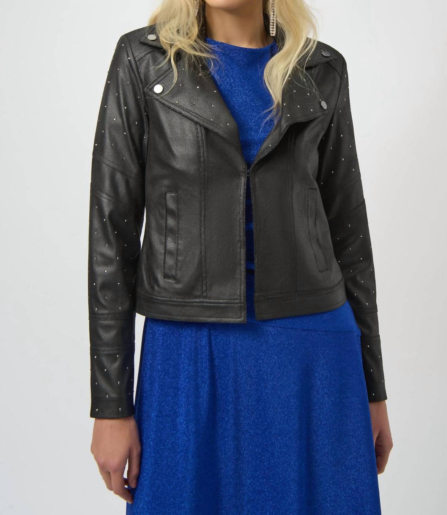 Joseph Ribkoff - Foiled Faux Suede Fitted Jacket With Rhinestones