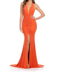ASHLEYlauren Halter Gown With Press On Stones in orange - women's dress