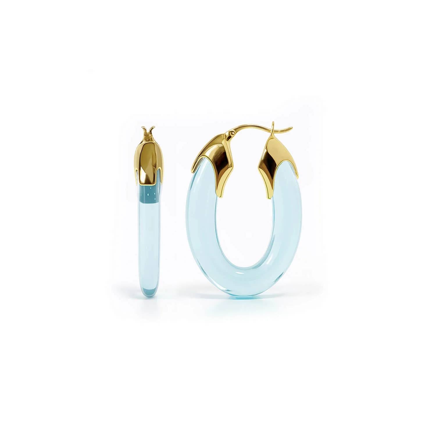 Gold & Honey - Women's Carved Oval Lucite Birthstone Hoop Earrings