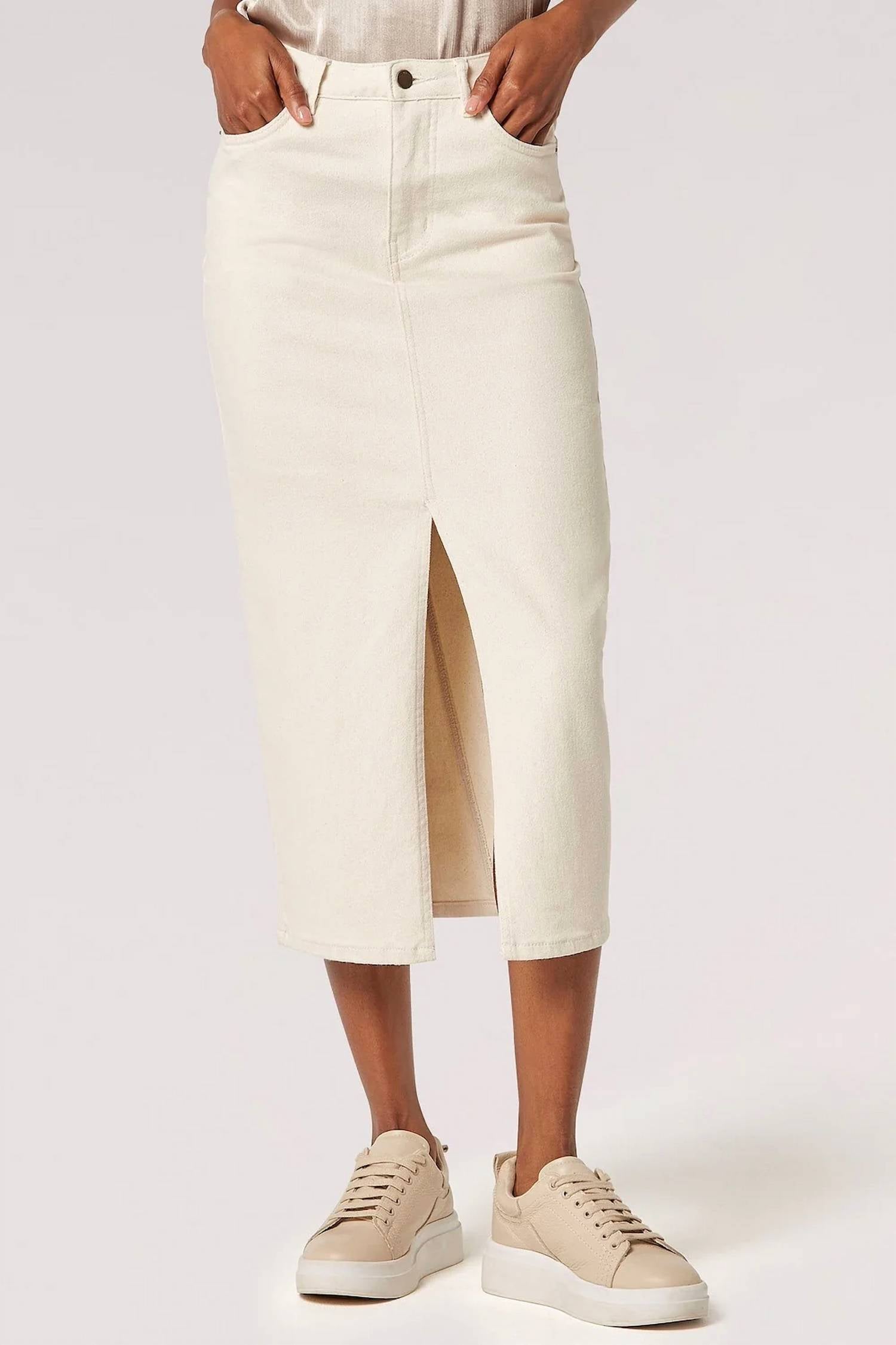 Apricot - Split Seam Denim Midi Skirt