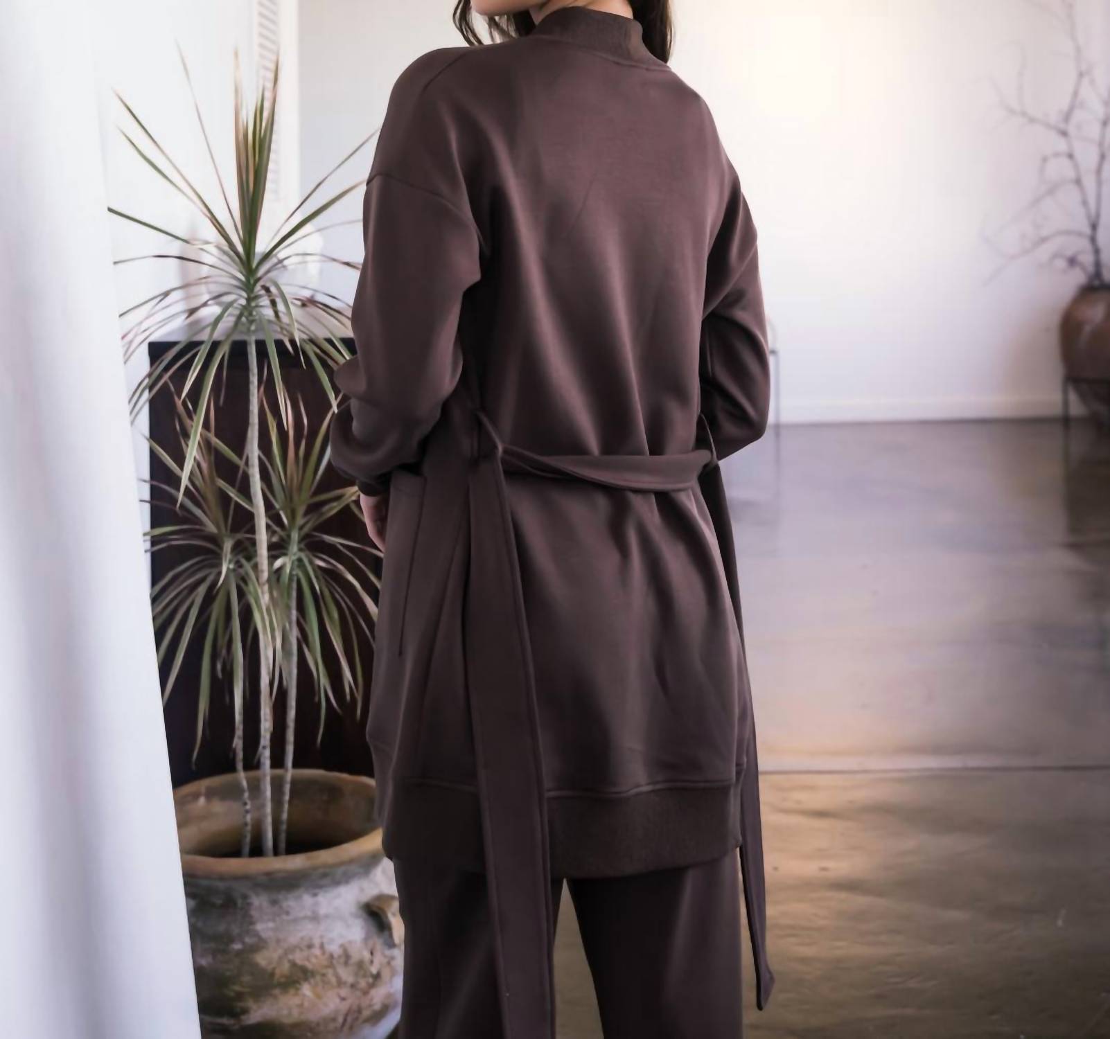 P.CILL Ribbed Contrast Robe in cocoa - women's intimate - alternate view