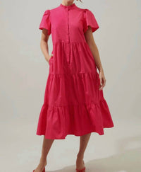 Sugarlips - Bellucci Poplin Button Front Tiered Midi Dress