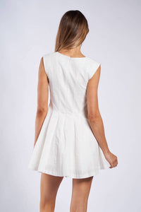 Sky To Moon - Linen Bow Shaped Button Mini Dress