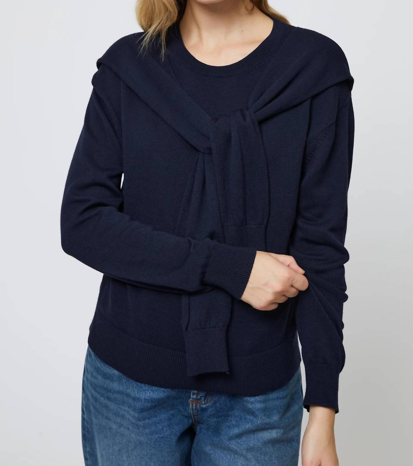 FRENCH CONNECTION Cashmere Blend Tie Sweater in marine - women's sweater