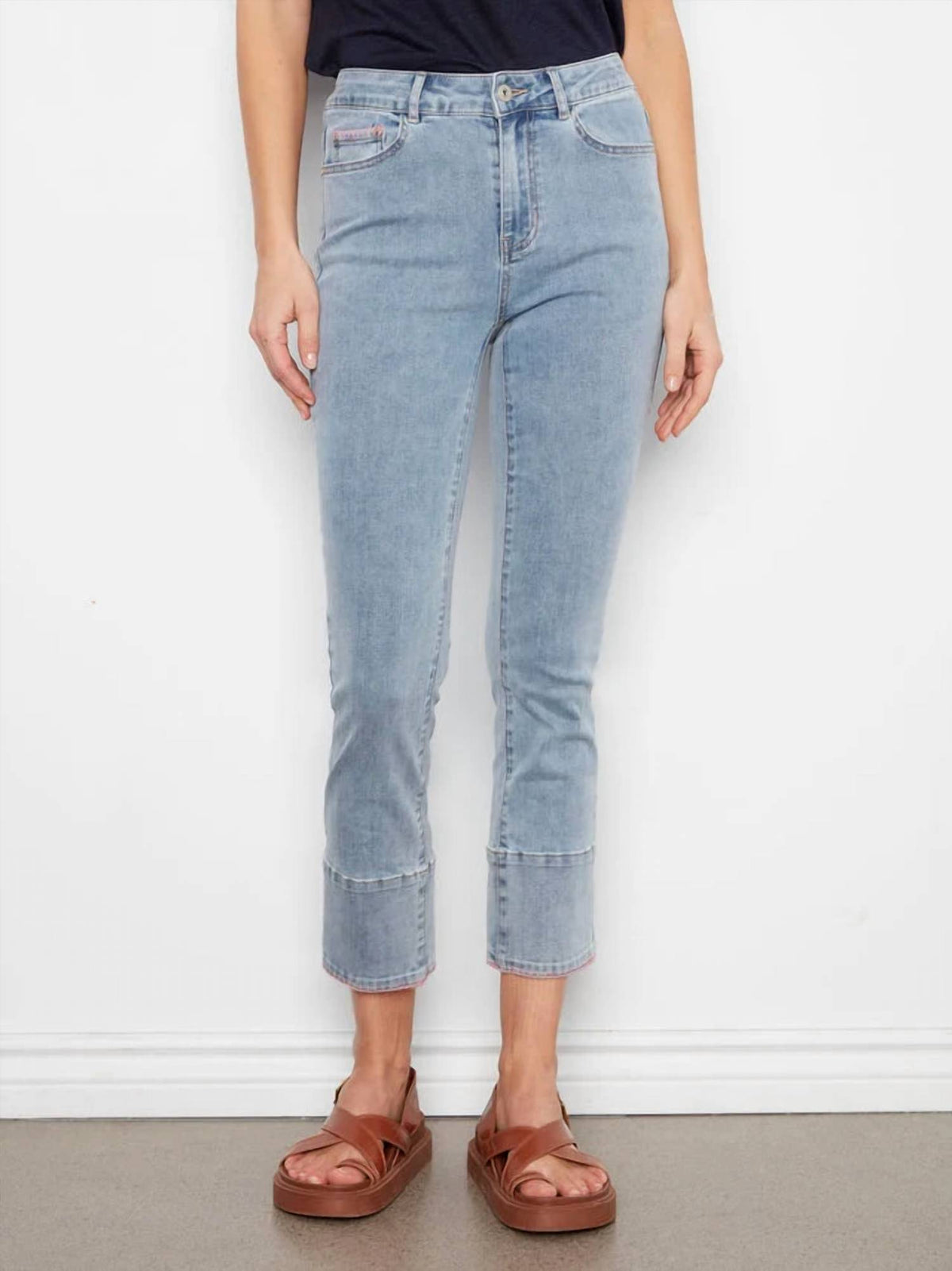 Charlie B - Pink Stitch Hem Cuff Slim Leg Stretch Jeans