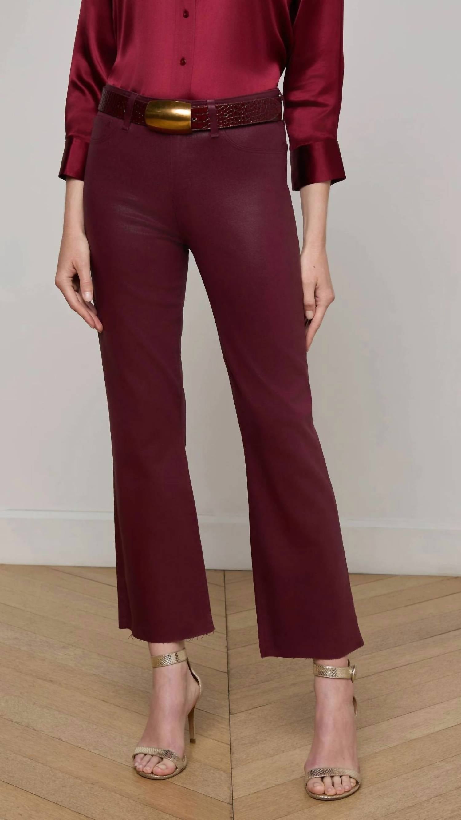 L'Agence Kendra Coated Cropped Flare Jean in dark port - women's jeans