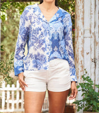 PAPARAZZI Print Mix Voile Button Front Shirt in blue combo - women's shirt