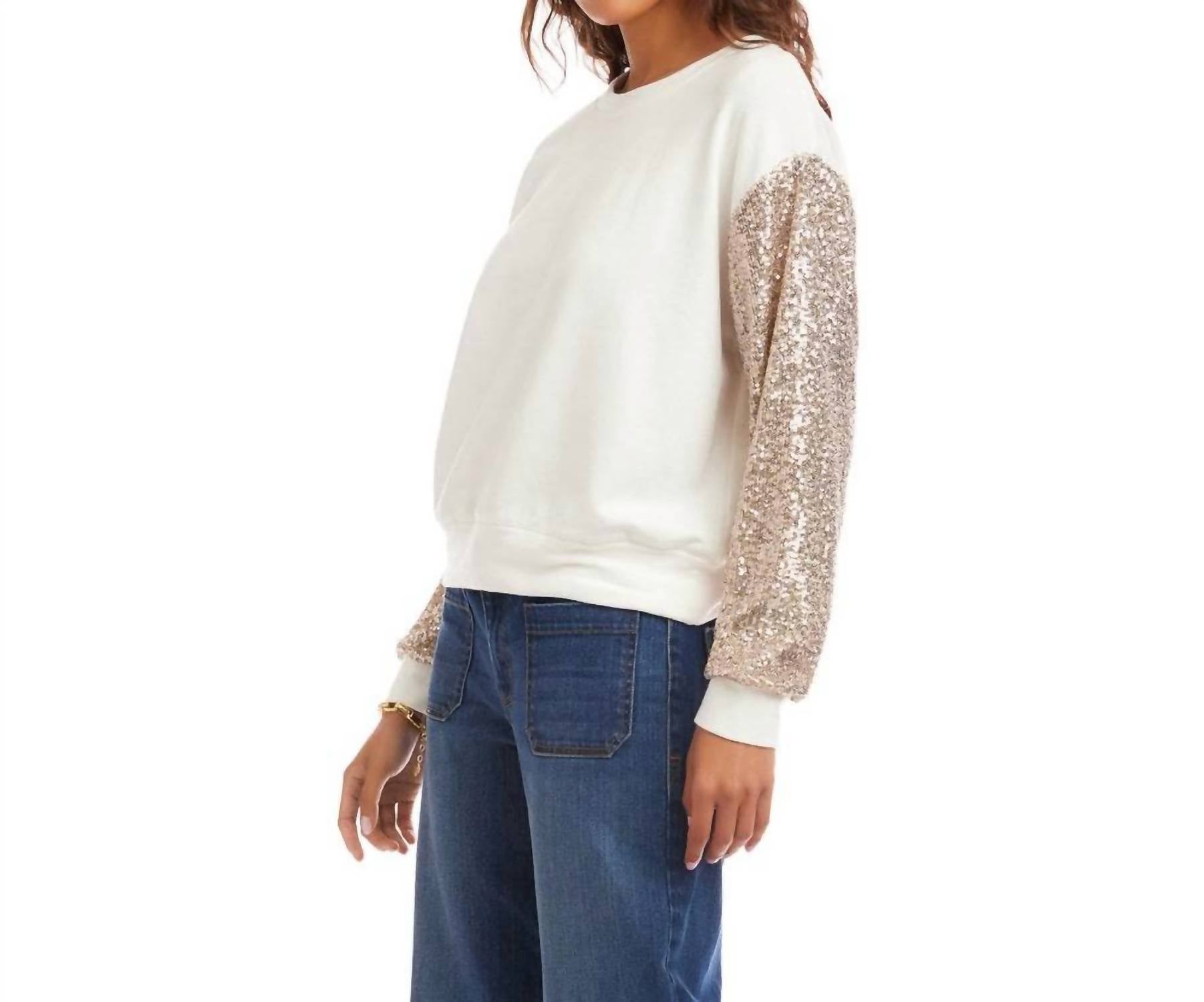 Karen Kane Sequin Sleeve Top in cream - women's shirt - detail view