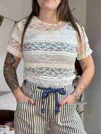 Anniewear - Frill Lace Short Sleeve Knit Top