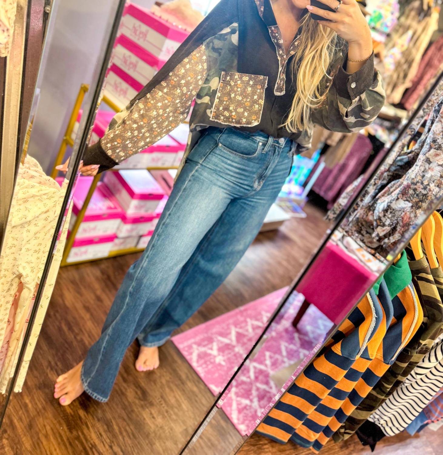 Pol - Patchwork Charm Waffle Knit Hoodie