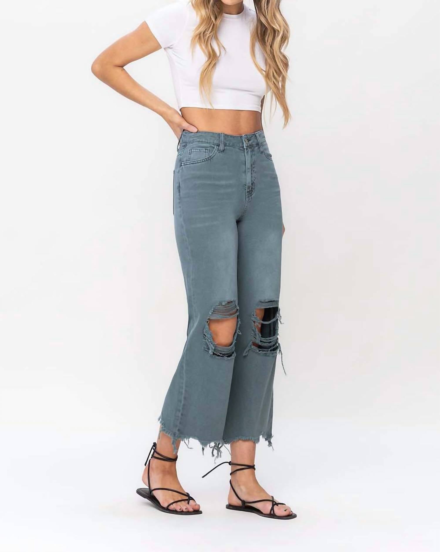 Vervet By Flying Monkey - 90's Vintage Super High Rise Crop Deconstructed Flare Jeans