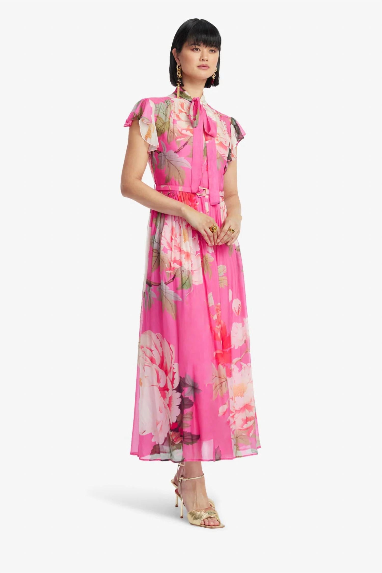 Leo Lin - Grace Flutter Sleeve Midi Dress