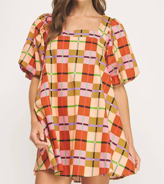 Strut & Bolt - Hidden Path Puff Sleeve Plaid Dress