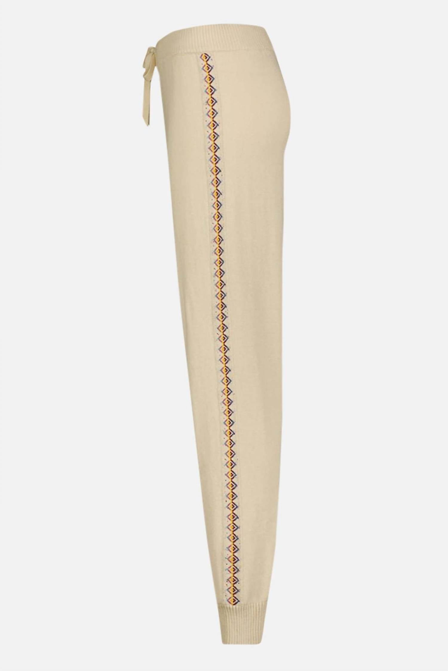Minnie Rose - Women's Embroidered Cotton Blend Pants With Drawstring