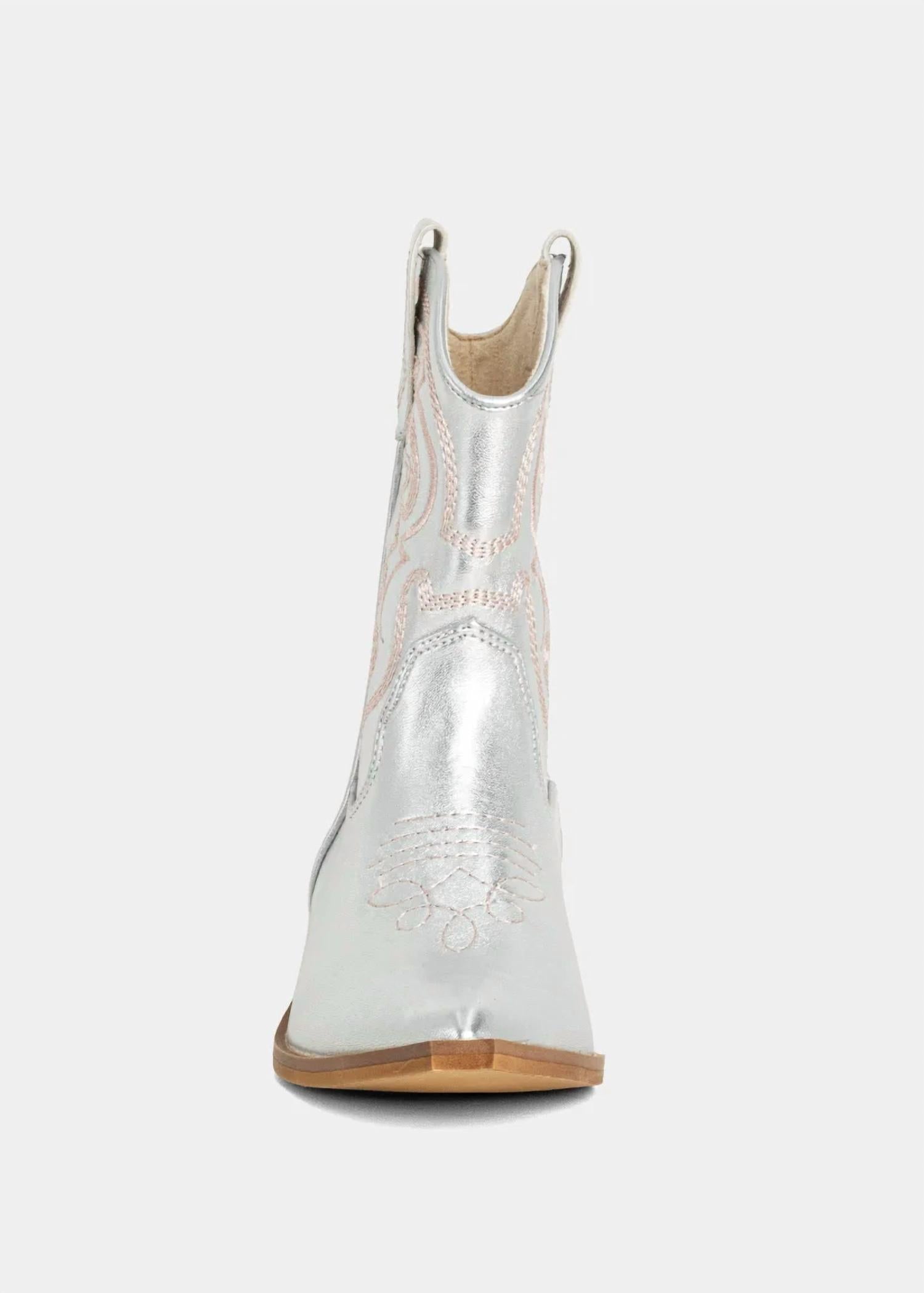SHU SHOP Girl's Zita Mini Western Boots in silver - kids' boots - detail view