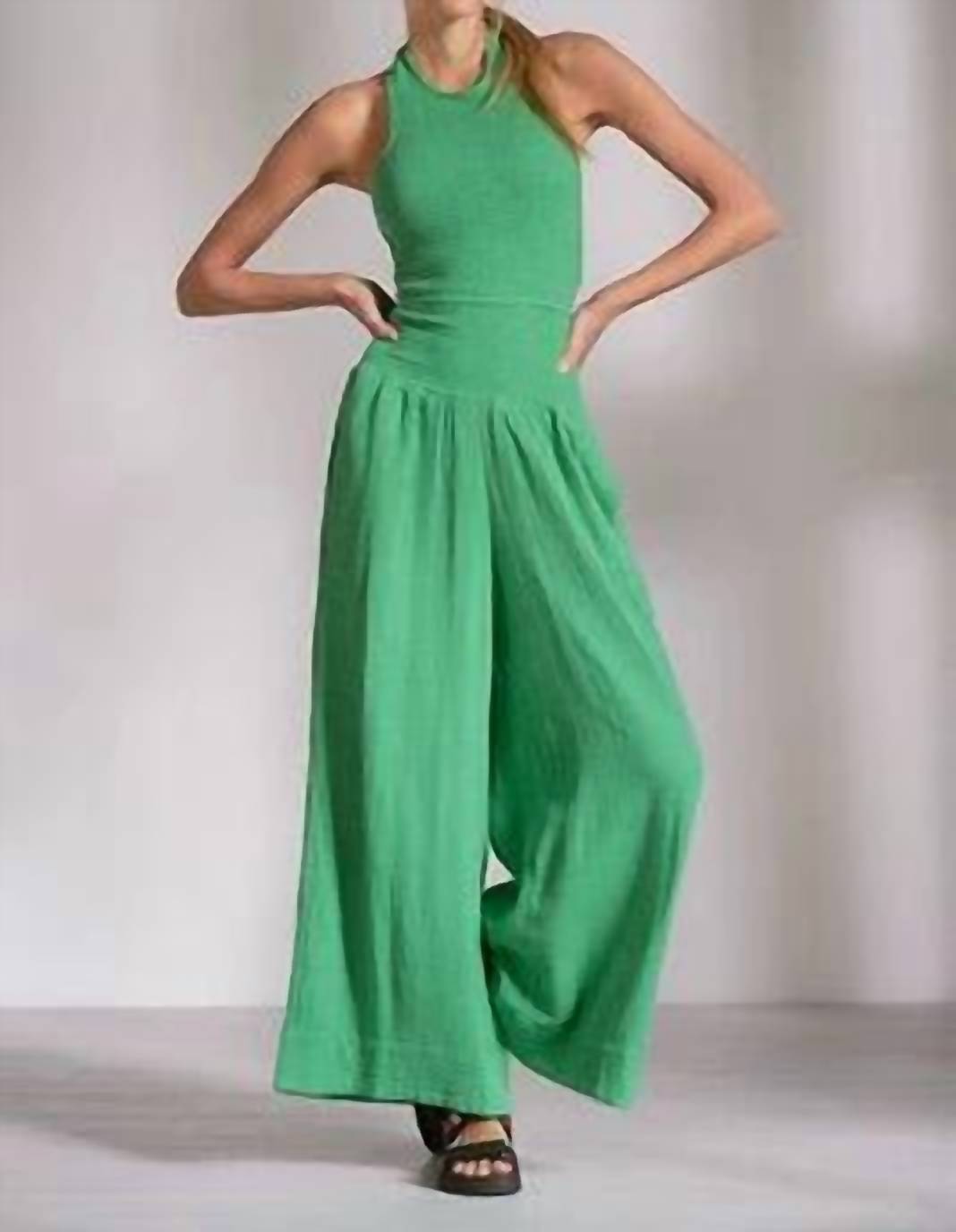 Elan - Smocked Halter Wide Leg Jumpsuit