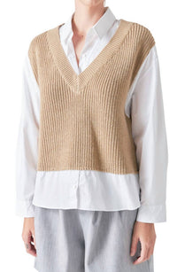 Grey Lab Layered Look Sweat Shirt in camel - women's shirt