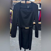 HALSTON HERITAGE Squareneck Long Sleeve Midi Dress in black - women's dress - detail view