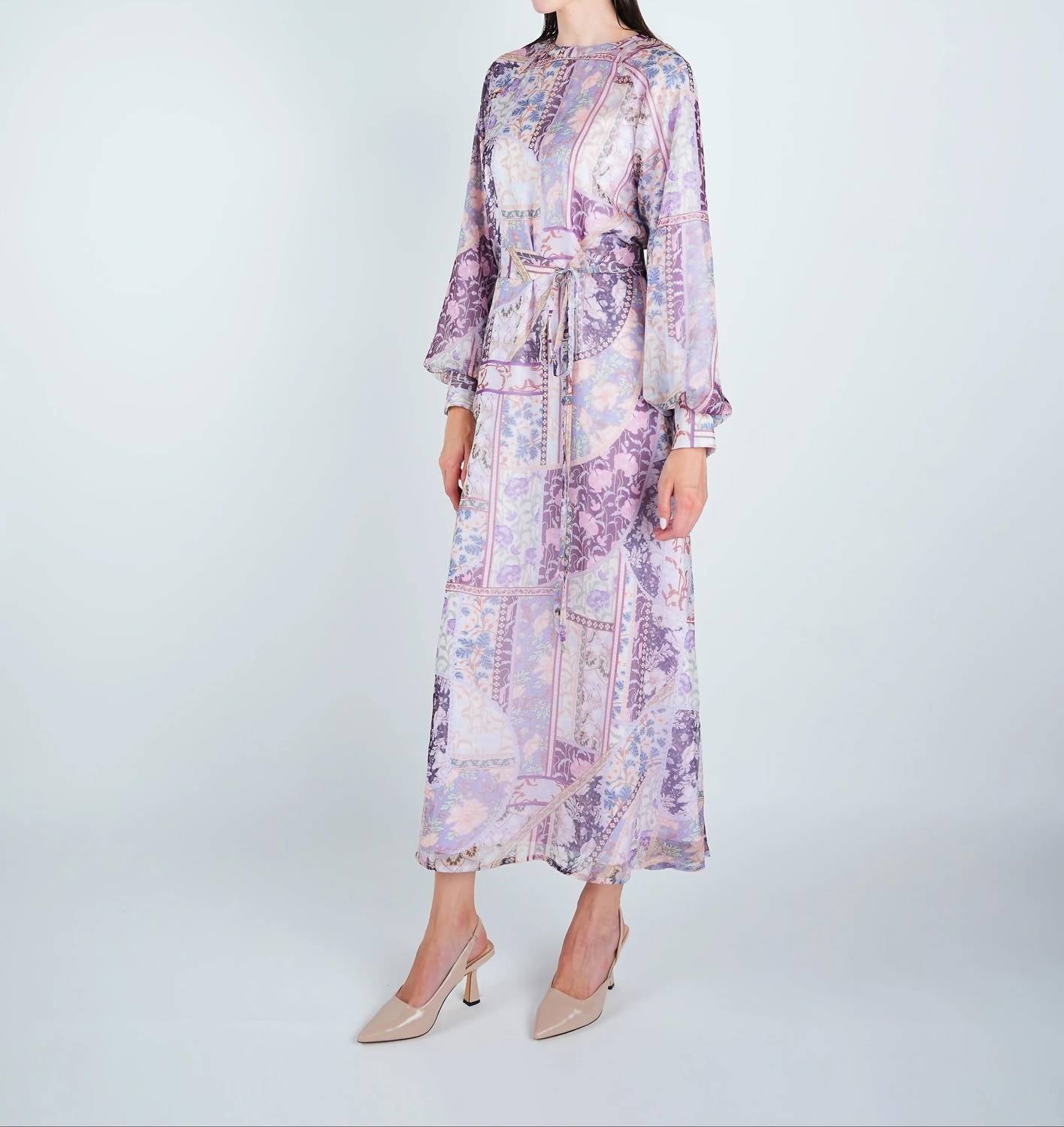 John Abgin - Organza Printed Puff Sleeve Maxi Dress