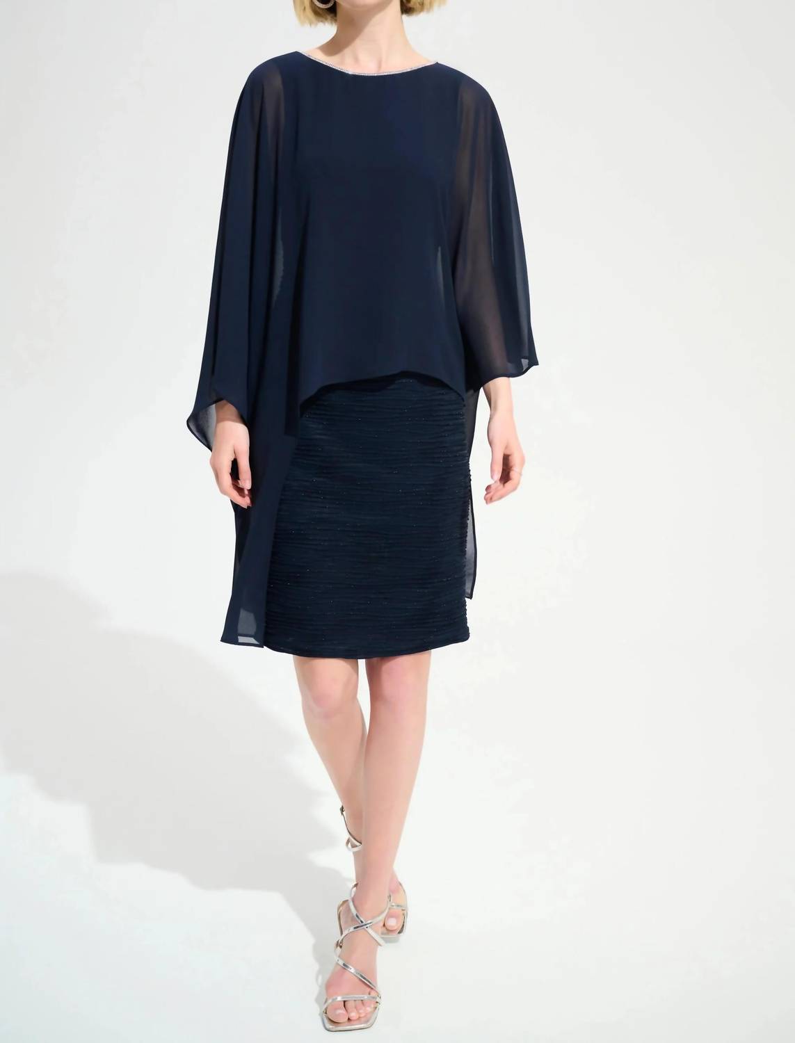 Joseph Ribkoff - Chiffon Poncho Overlay Sheath Dress