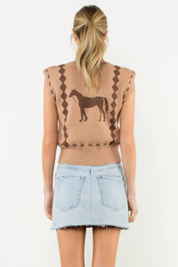 THML Vida Horse Knit Vest in caramel - women's jacket - detail view
