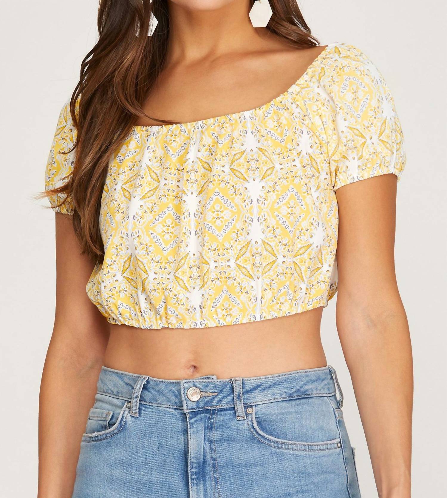She + Sky - Puff Sleeve Crop Top