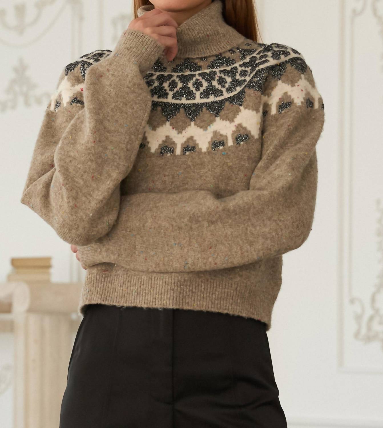 SKIES ARE BLUE Eve Turtleneck Sweater in brown multi color - women's sweater - detail view