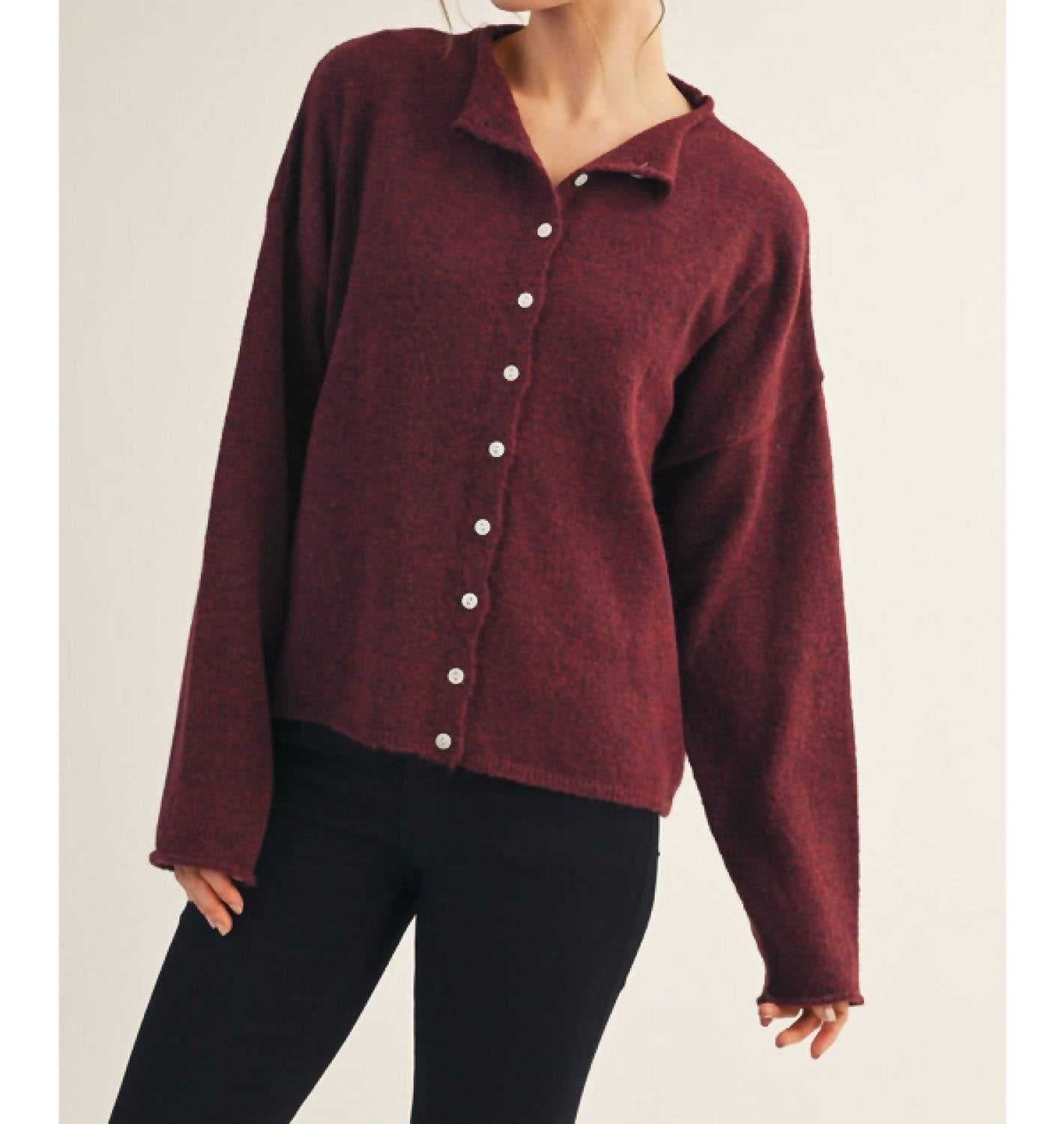 Jodifl Forevermore Cardigan in burgundy - women's cardigan - alternate view