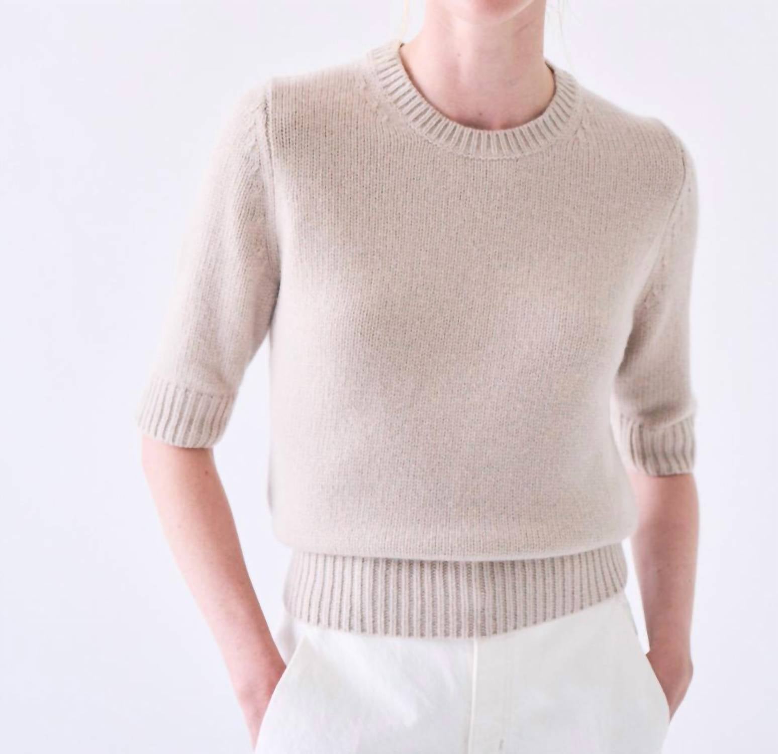 Kulson Margo Short Sleeve Crewneck Sweater in sand - women's sweater