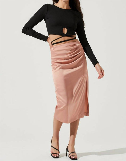 Perry Ruched Side Slit Midi Skirt