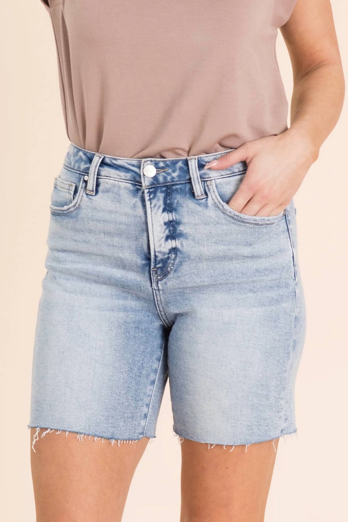 Risen - Tummy Control High Rise Raw Hem Shorts