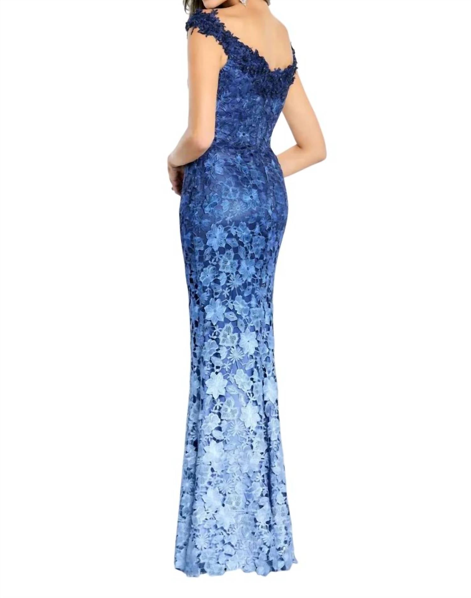 Montage by Mon Cheri Off The Shoulder Ombre Dress in blue ombre - women's dress - detail view