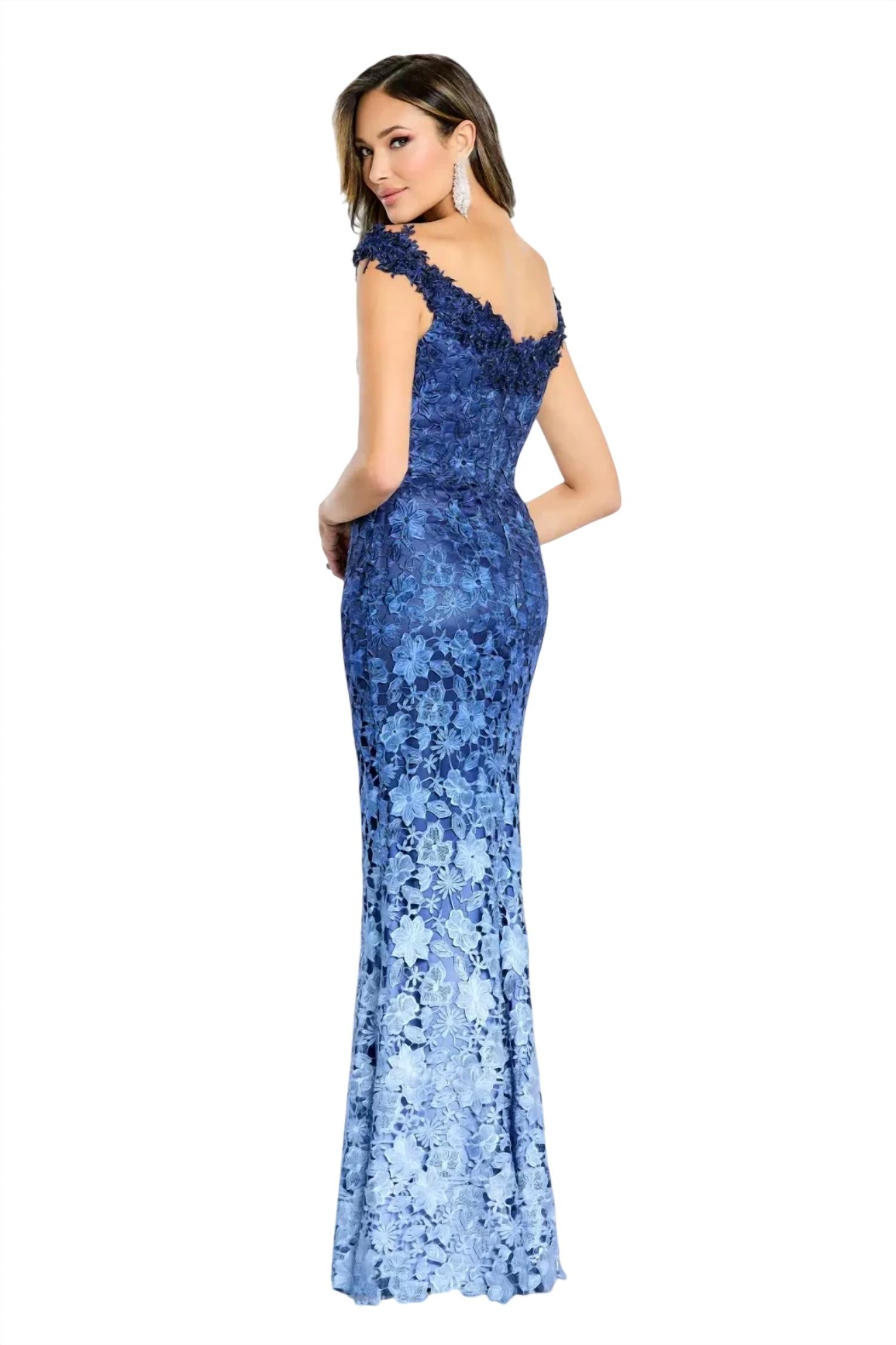 Montage by Mon Cheri Off The Shoulder Ombre Dress in blue ombre - women's dress - alternate view
