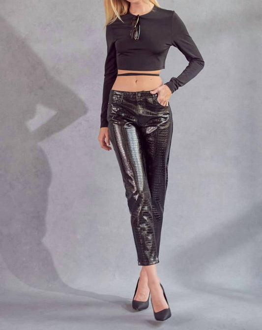 Kancan - Women's Snakeskin Coated Straight Leg Jean