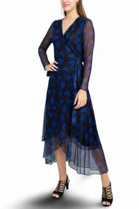 Laundry By Shelli Segal - Surplice V-neck Back Zipper Midi Draped Mesh Dress