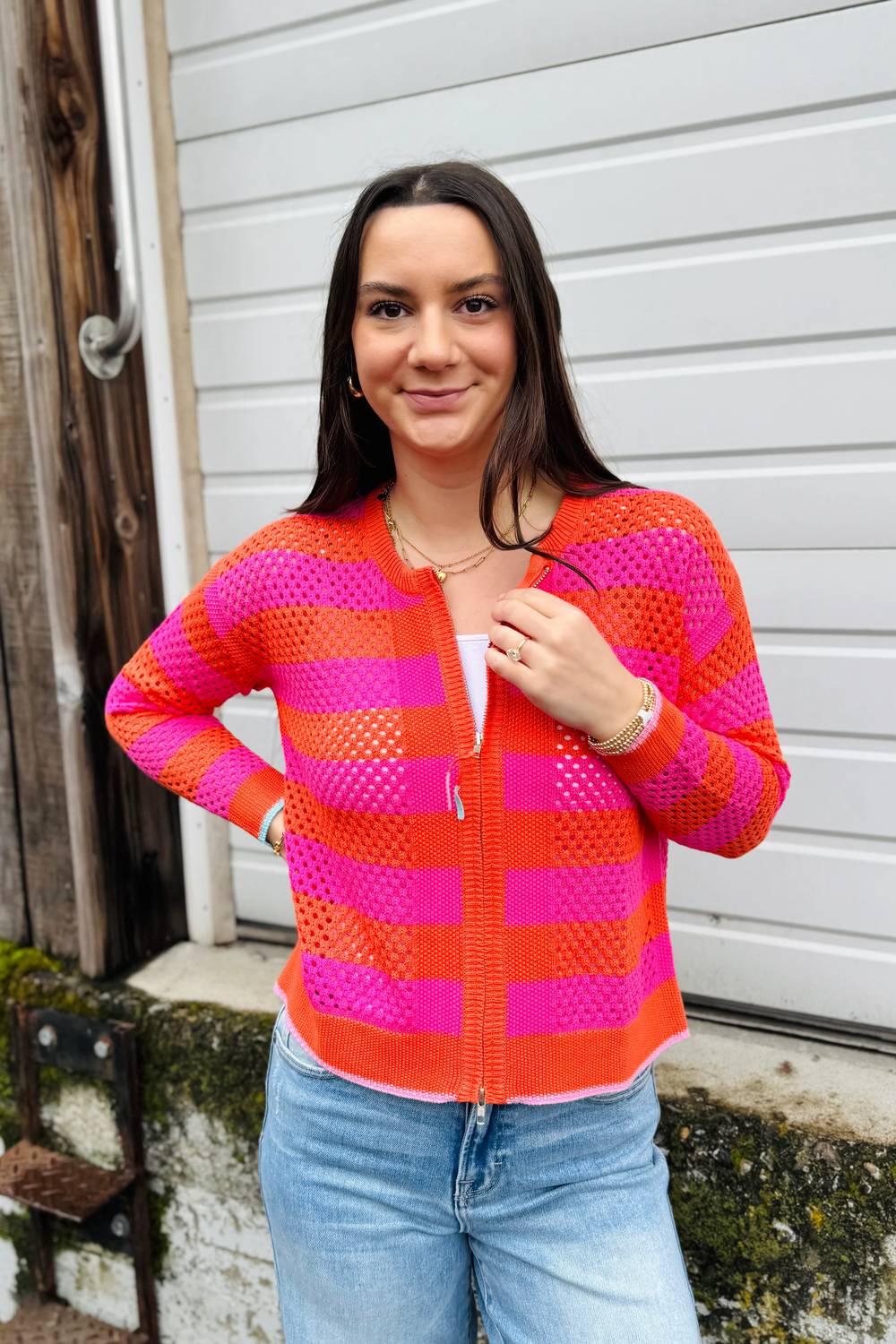 Zaket & Plover - Crochet Zip Stripe Sweater
