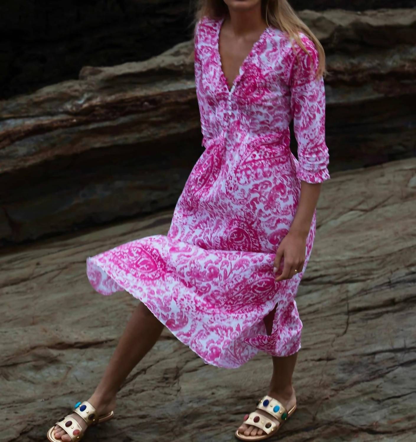 oneseason Hydra Long Midi Poppy Dress in pink - women's dress - alternate view