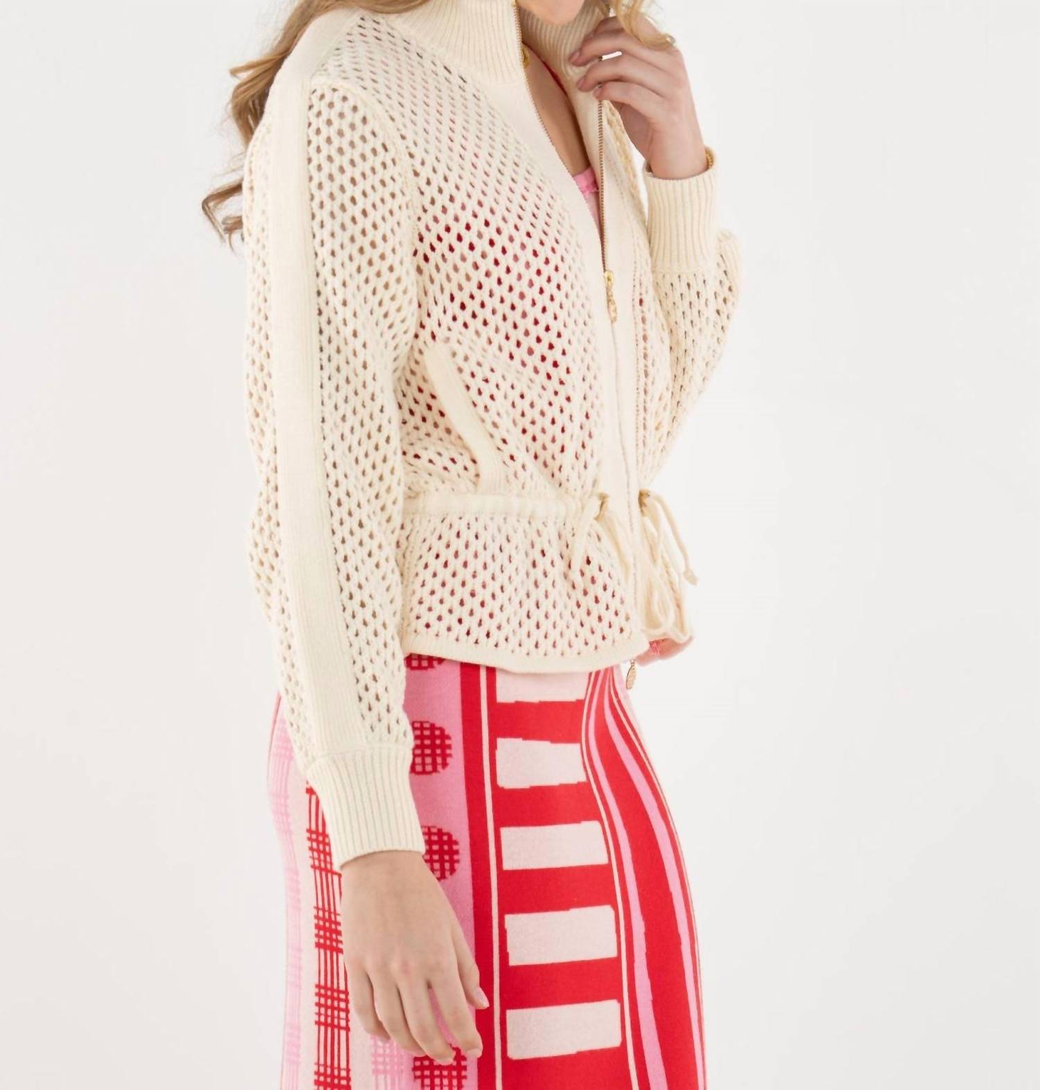 Emily McCarthy Bailey Bomber Jacket in white - women's jacket - detail view