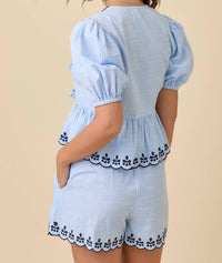 Main Strip - Deena V-neck Peplum Blouse With Scallop Edges