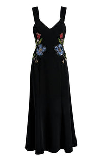 cinq a sept Floral Mixed Media Andre Midi Dress in black multi - women's dress - view 8