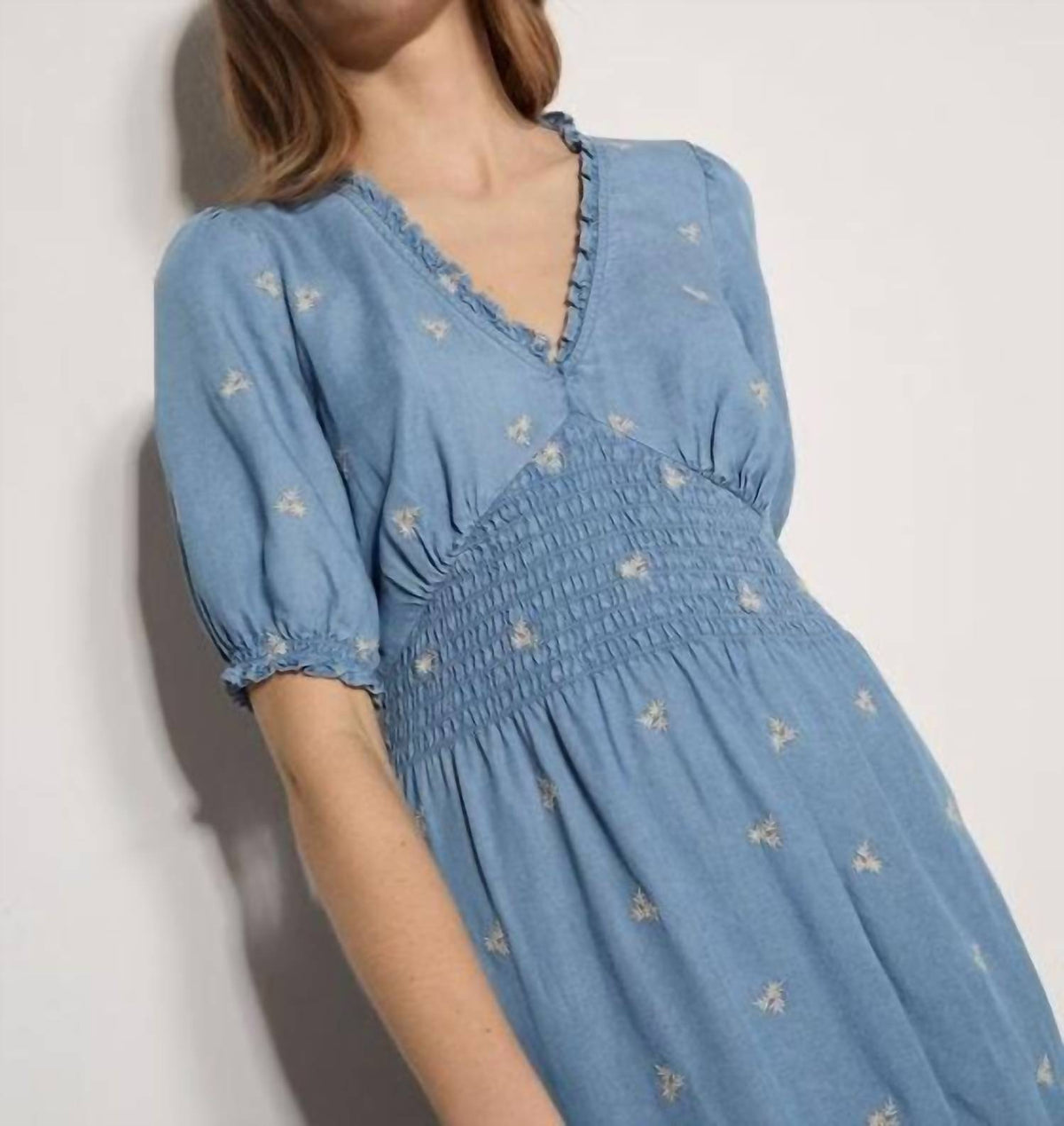 Apricot - Embroidered Denim Tea Dress